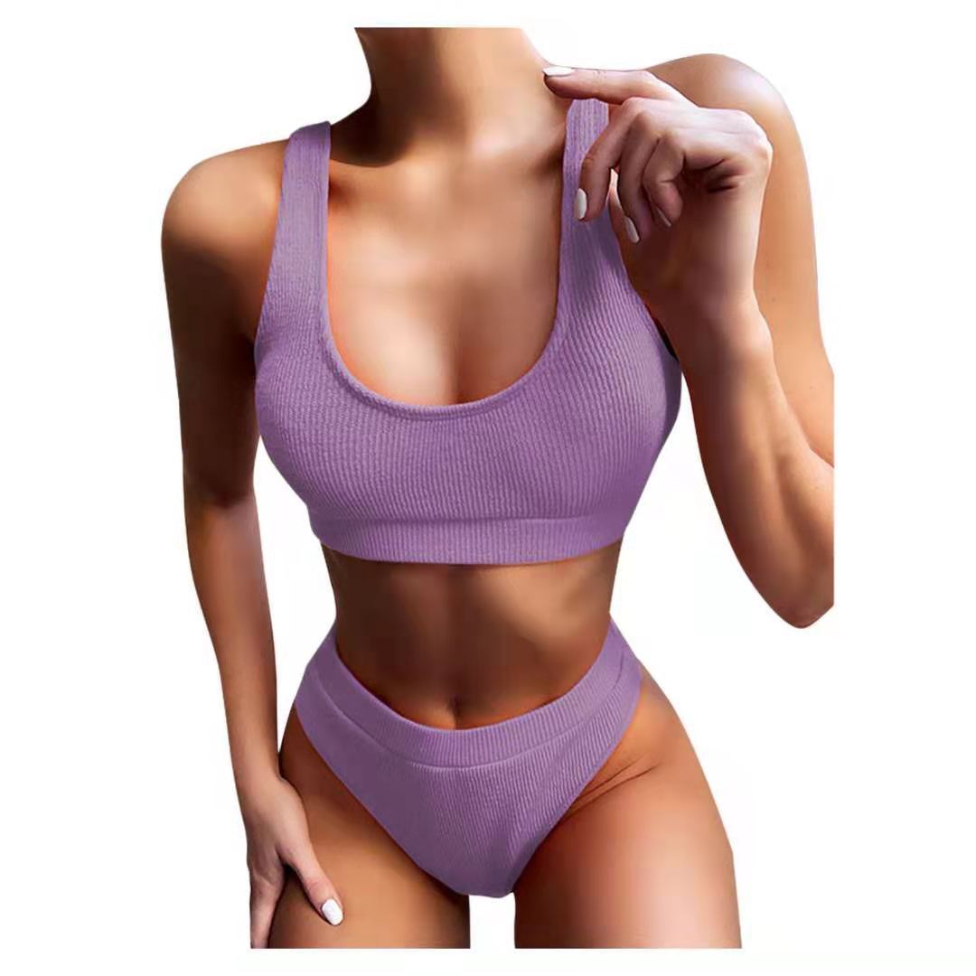 Sexy Knitting Bikini Female Swimsuit High Waist Swimwear Women Solid Bikini Set Two Pieces Swimsuit Bathing Suit Beachwear