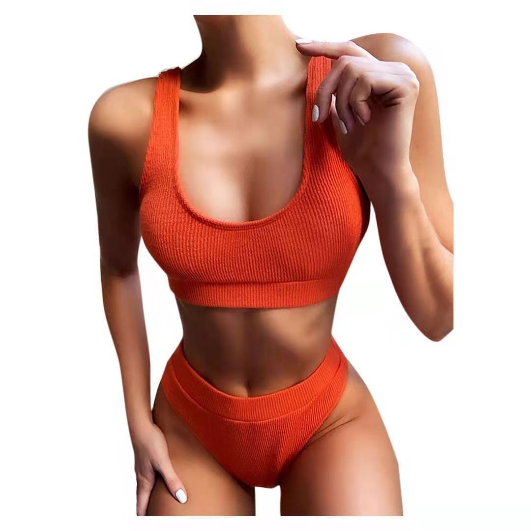 Sexy Knitting Bikini Female Swimsuit High Waist Swimwear Women Solid Bikini Set Two Pieces Swimsuit Bathing Suit Beachwear