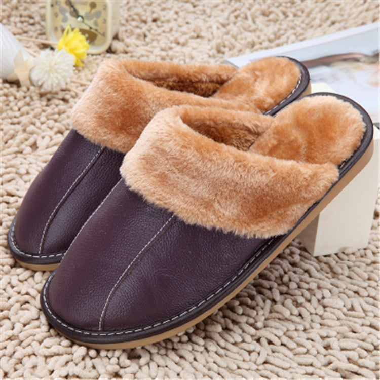 WinterWarm: New cowhide cotton slippers for couples, plush warmth in bulk.