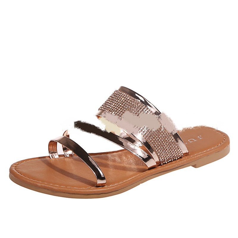 Summer Women'S Shoes Shiny Flat Slippers