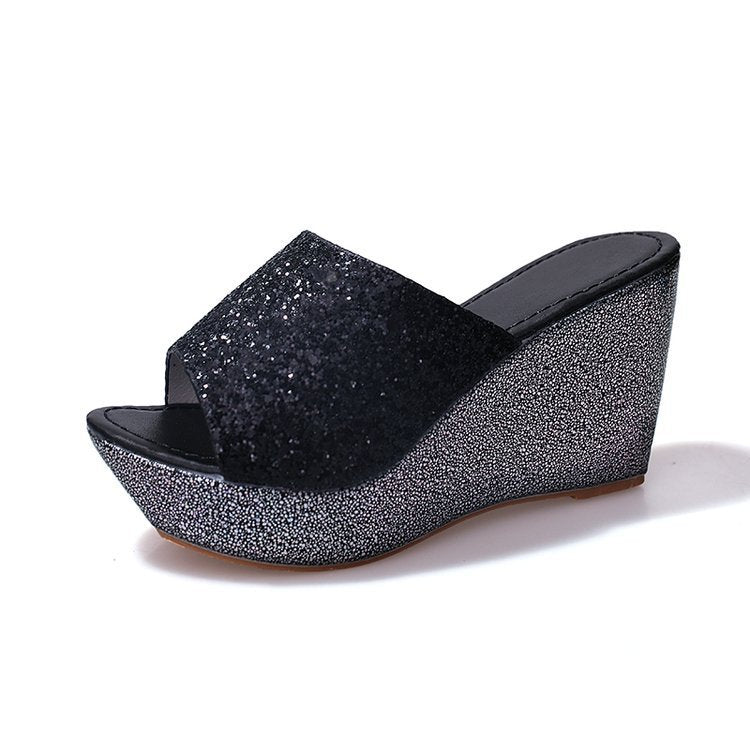 Summer New Sequined Slippers Wedge Sandals