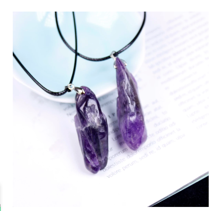 Natürlicher Fantasy Amethyst Hundezähne Anhänger Kristall Zähne Schmuck Lederband Halskette