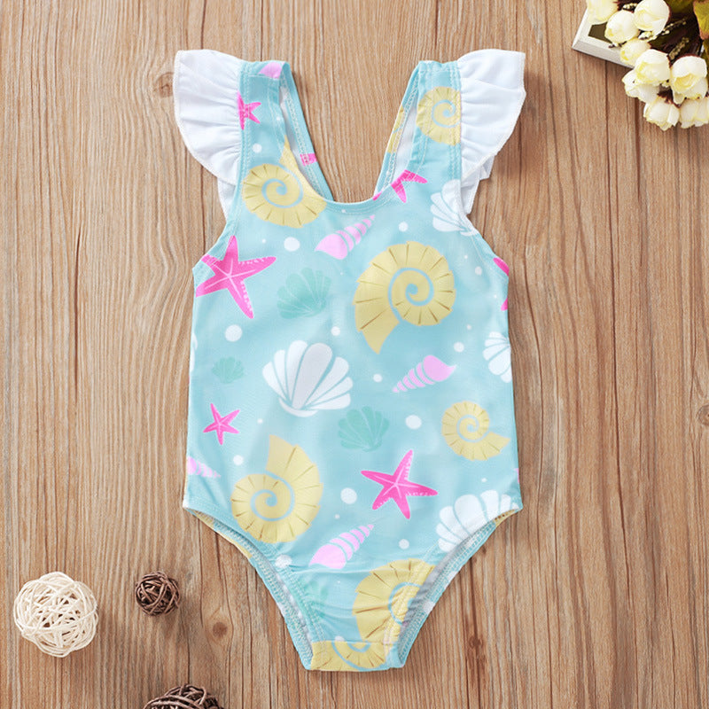 Shell print bow swimsuit