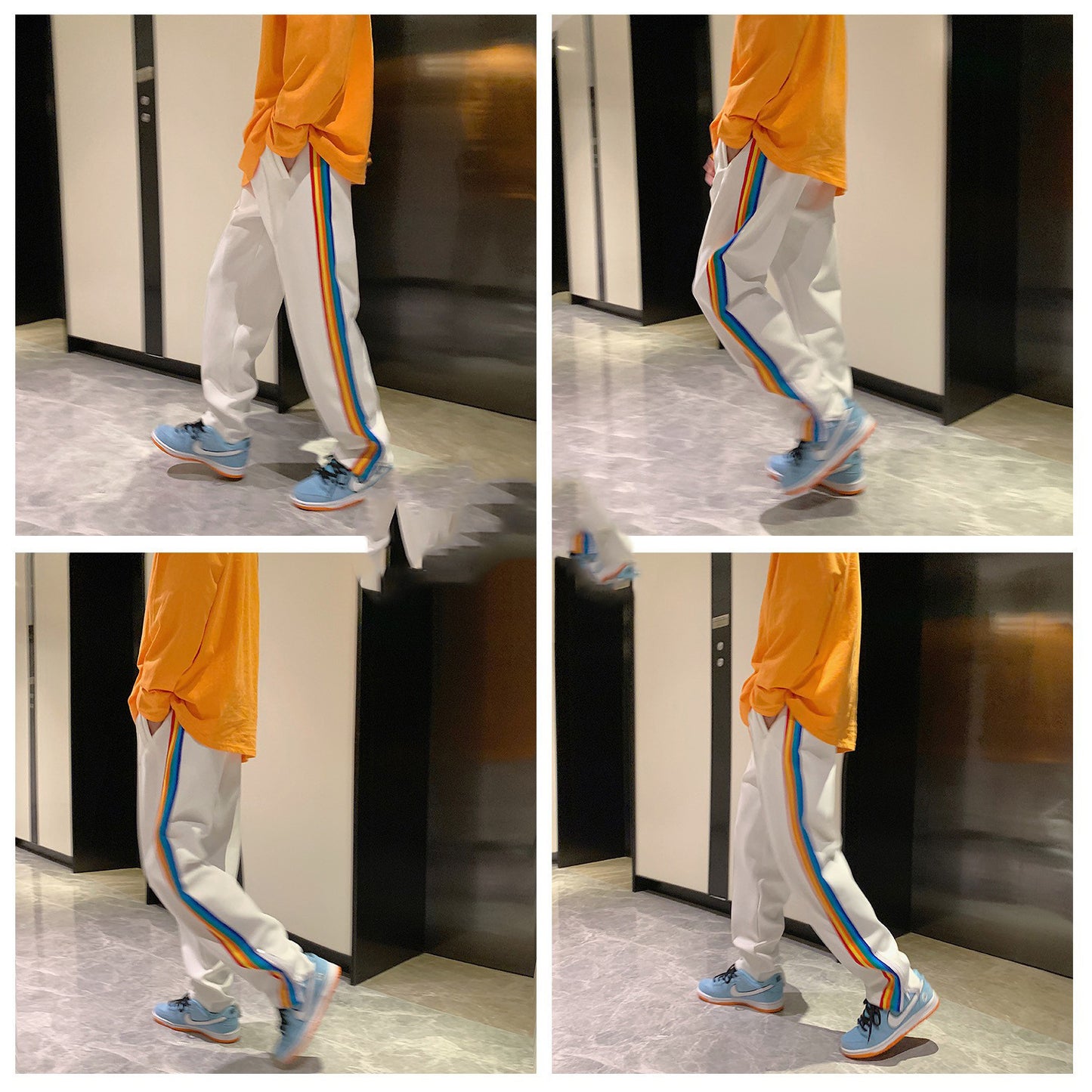 Spring Daily Casual Sports Pants Men And Women Side Zipper Rainbow Striped Long Pants