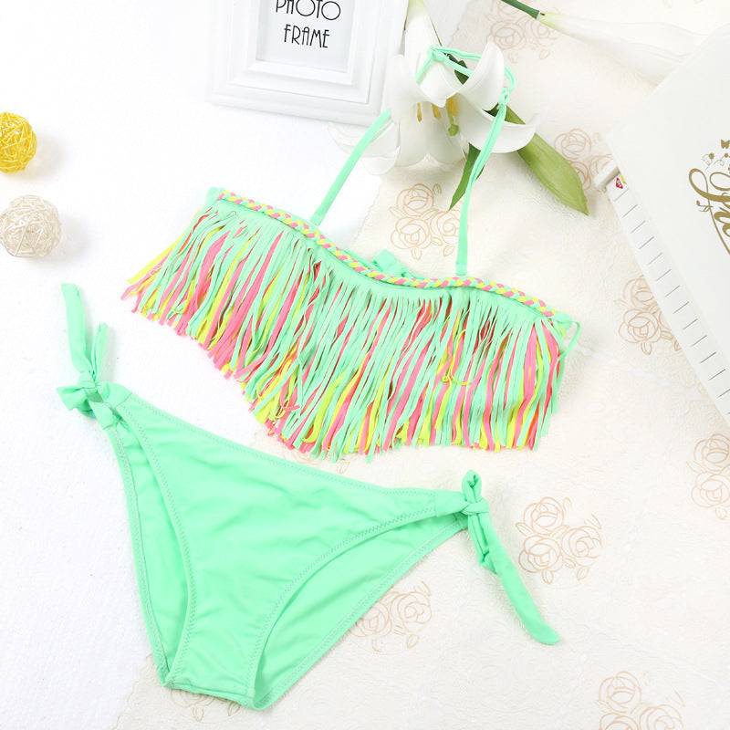 Children's Swimwear Girls Fringed Split Bikini Swimsuit