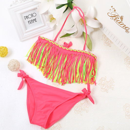 Children's Swimwear Girls Fringed Split Bikini Swimsuit