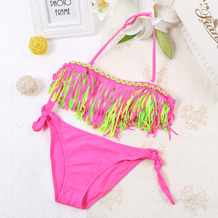 Children's Swimwear Girls Fringed Split Bikini Swimsuit