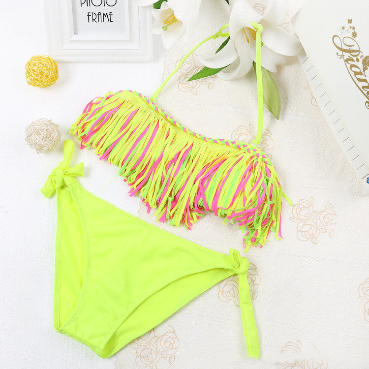 Children's Swimwear Girls Fringed Split Bikini Swimsuit