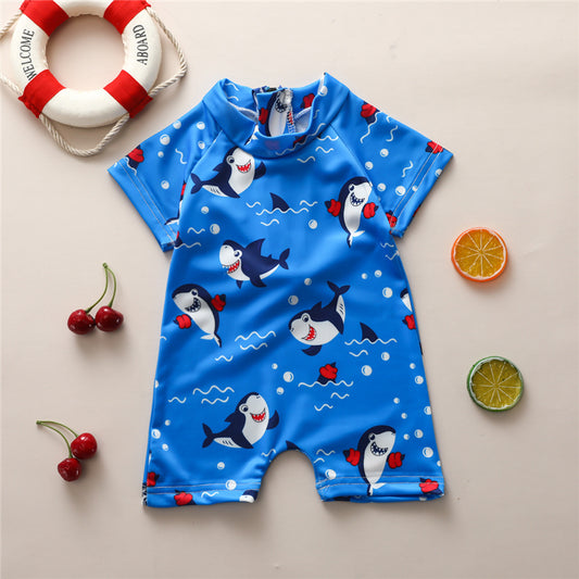 New Boys' Short-sleeved Blue Shark One-piece Romper