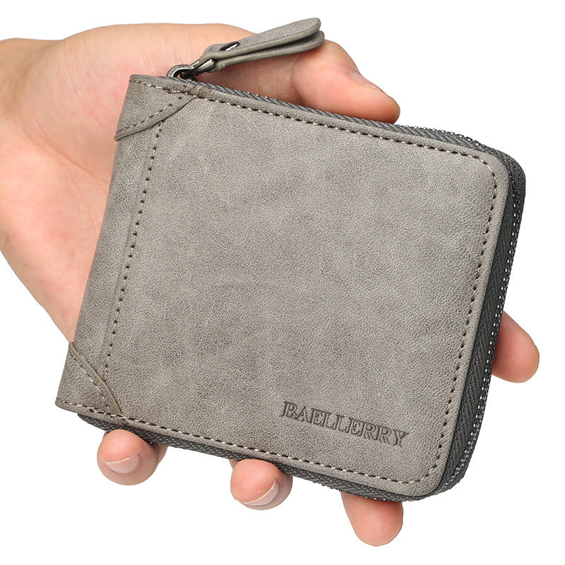 Billetera De Cuero Para Hombre Con Cremallera Alrededor Cartera Multi Bolsillos