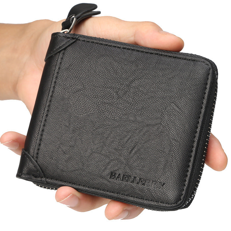 Billetera De Cuero Para Hombre Con Cremallera Alrededor Cartera Multi Bolsillos