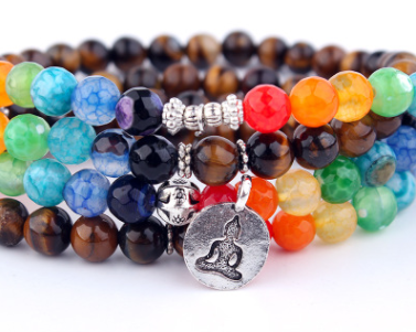 AliExpress Explosion 108 Naturstein Rosenkranz Armband Legierung 3D Lotus Lebensbaum Fußkettchen Yoga Mala Halskette