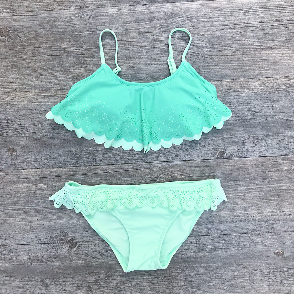 Openwork ruffled bikini girl