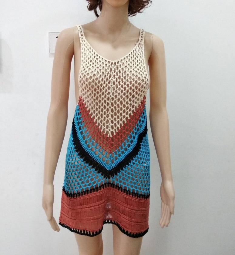 Gestricktes Cut-Out-Bikinioberteil, Strand-Tanktop, Sonnenschutz-Shirt