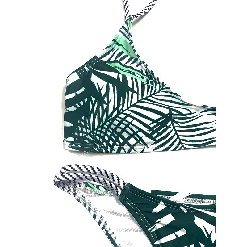 Leaf print split bikini