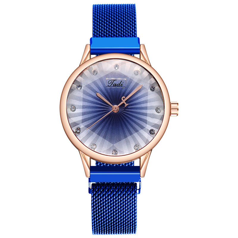 Women's Striped Diamond Mesh Quartz Watch