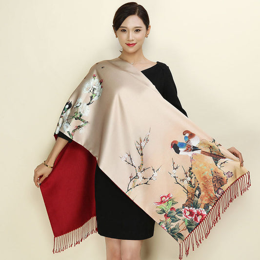 With a cheongsam shawl