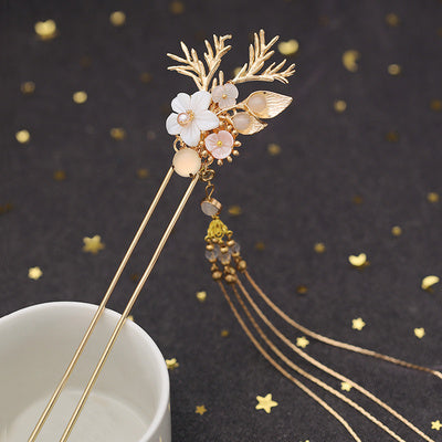 Women's Ancient Style Fairy Gas Plate Flower Hair Accessories Tassel Hairpin