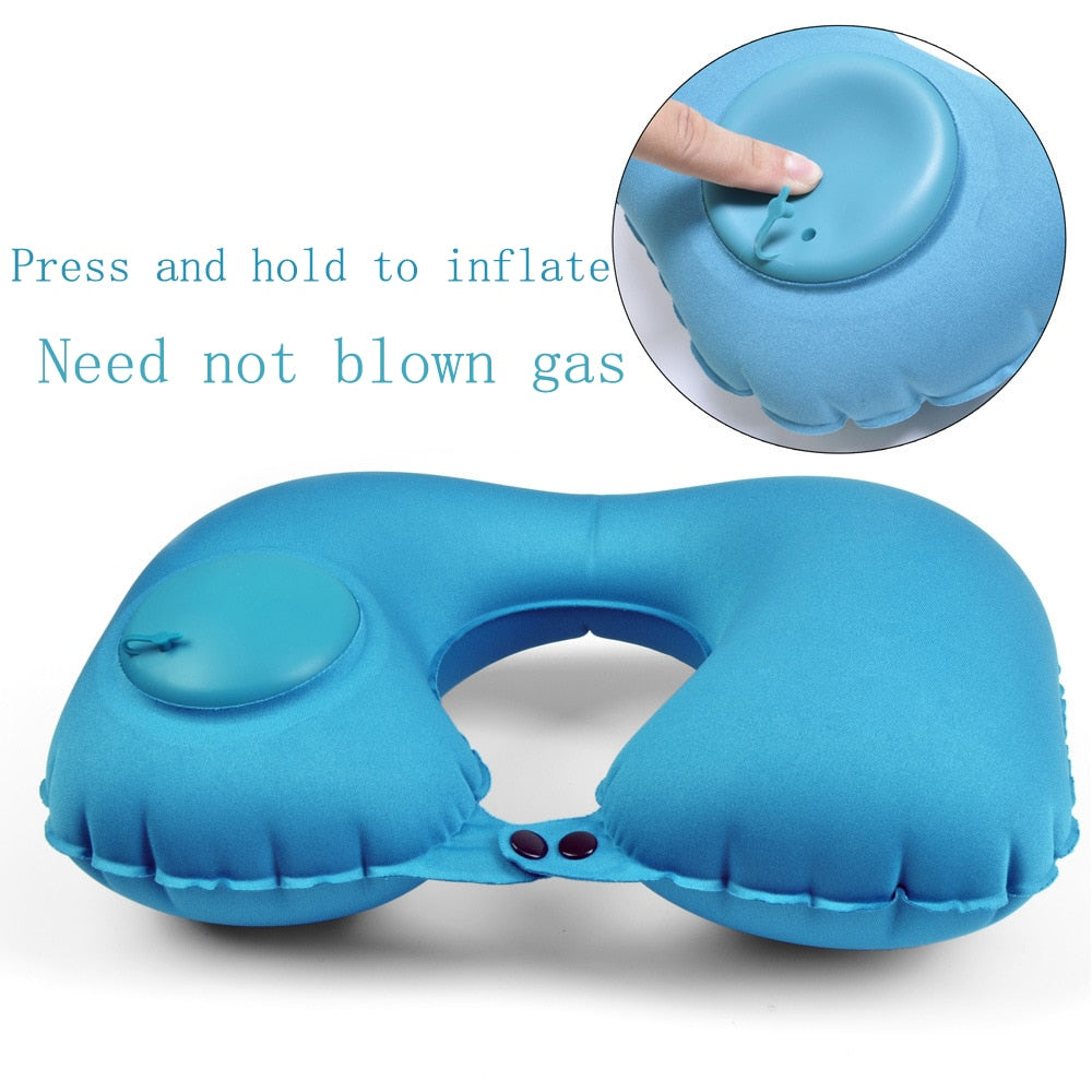 Portable U-Shape Inflatable Travel Pillow Car Head Rest Air Cushion For Travel Office Nap Head Rest Air Cushion Neck Pillow