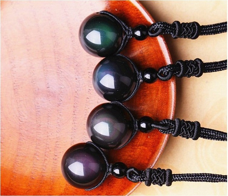 Halskette mit natürlichem Obsidian-Regenbogenauge, Glücksbringer, Perlenanhänger, Polyester-Seilkette, Halskette, Schmuck für Damen