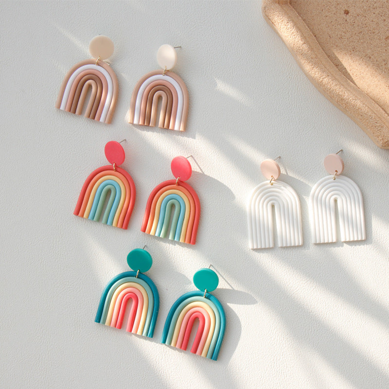 Ins Rainbow Polymer Clay Earrings Clay Hand Made Retro