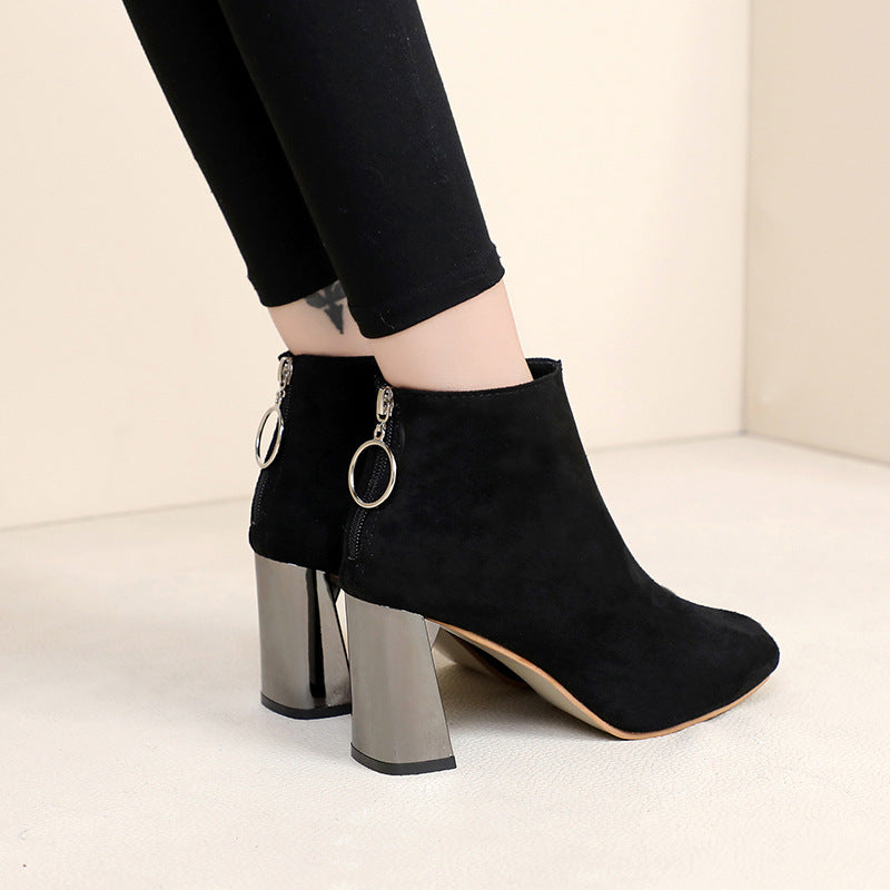 Zipper short tube thick heel British boots