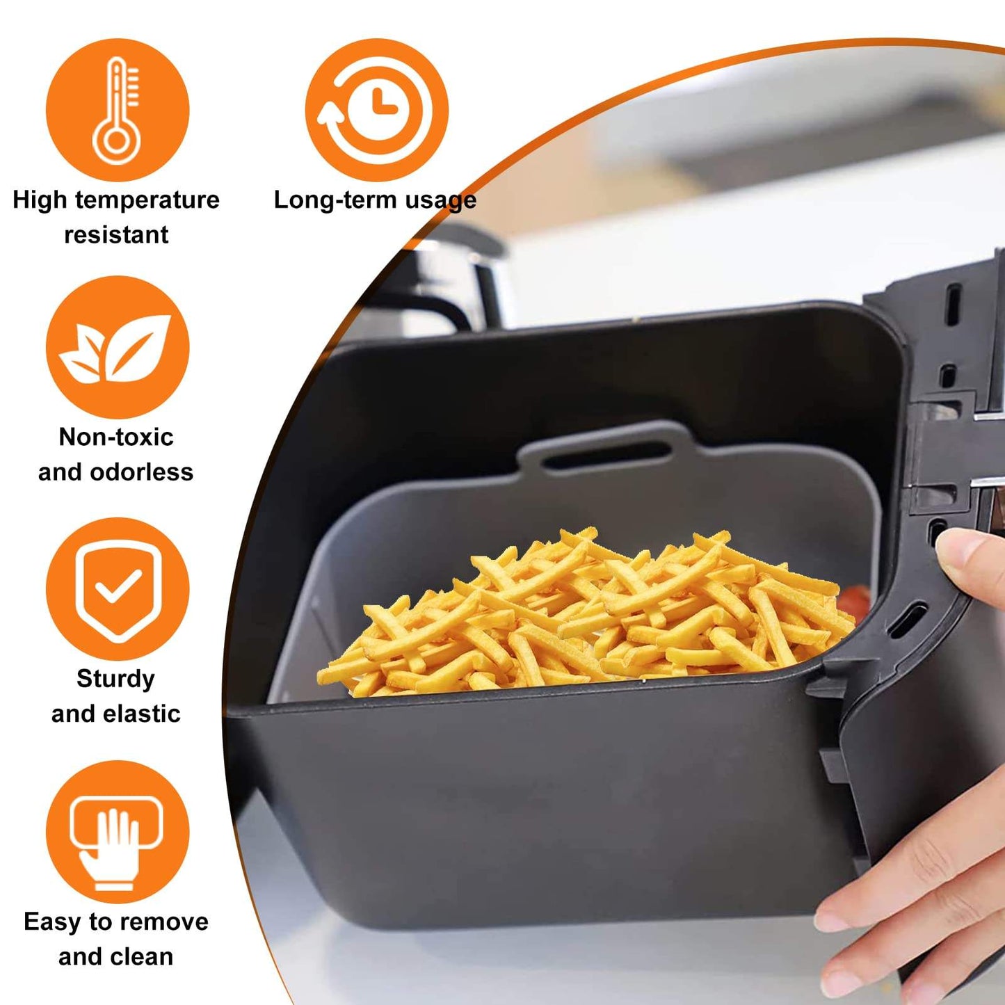 Airfryer-Silikontopf mit Griff, wiederverwendbarer Einsatz, hitzebeständiger Korb, rechteckiges Backzubehör für Fritteuse, Ofen, Mikrowelle 