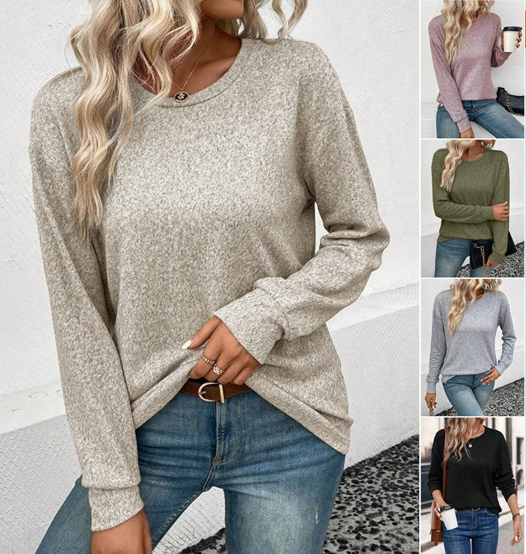 Casual Loose Solid Color Round Neck Sweater