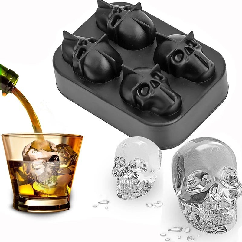 Kreative DIY dreidimensionale 4-teilige Silikon-Totenkopf-Eiswürfelform