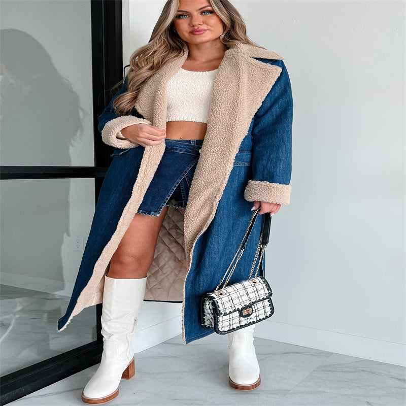 DenimLuxe: Jeans-Trenchcoat mit Schnürung und zwei Taschen für einen trendigen und schicken Look.