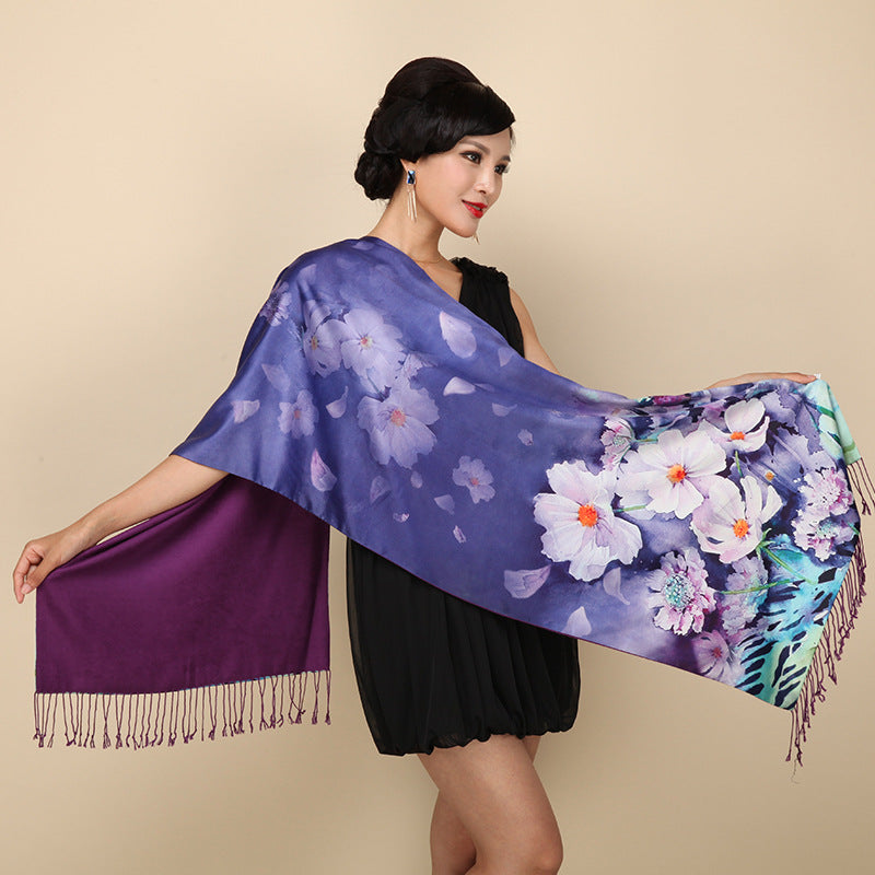 With a cheongsam shawl