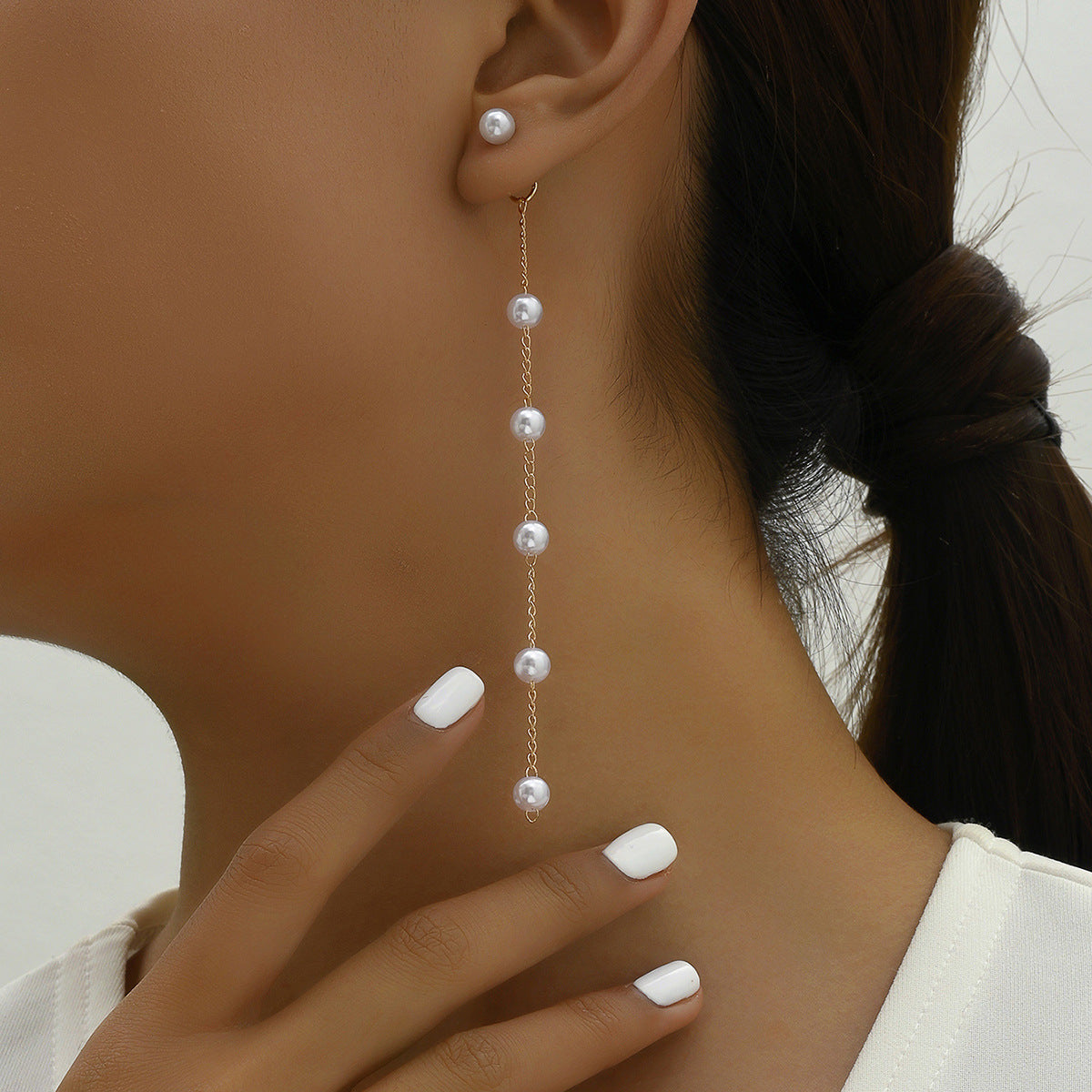 Women's Fashionable All-match Gas Pearl Long Chain Earrings