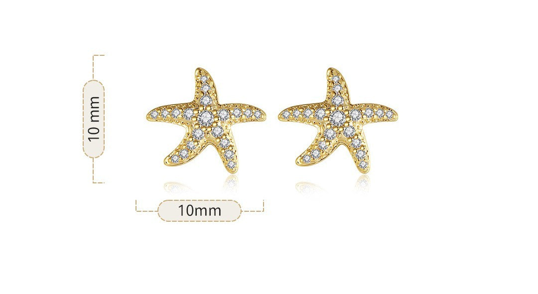 Full Diamond Starfish Stud Earrings Women's Advanced Design