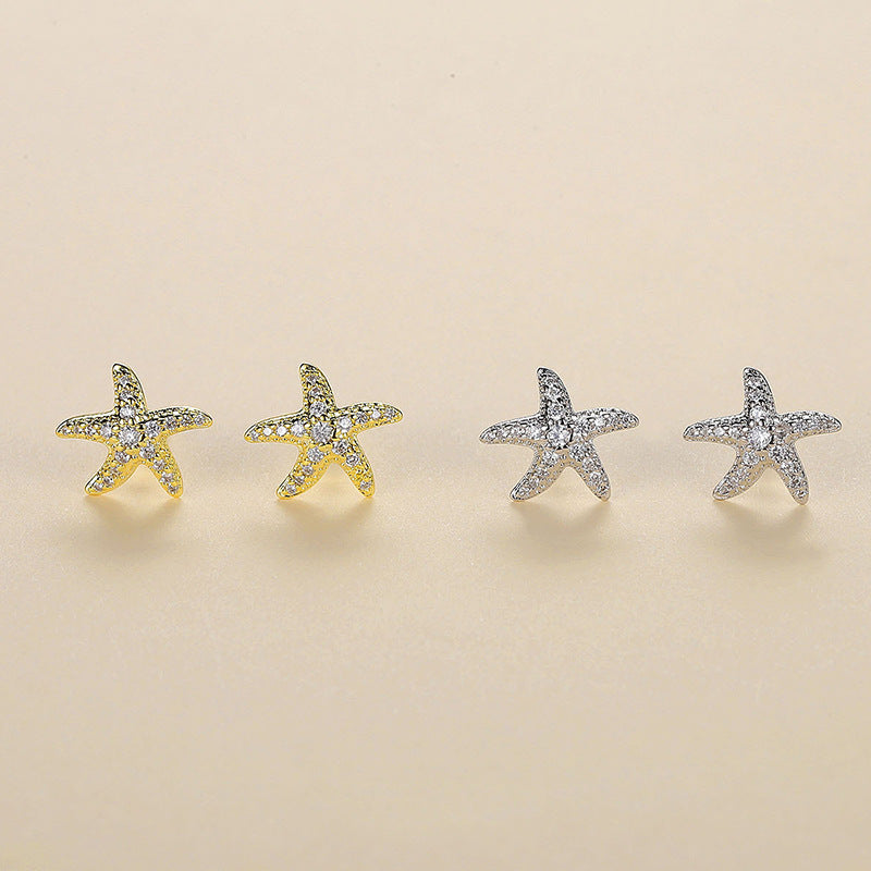 Full Diamond Starfish Stud Earrings Women's Advanced Design