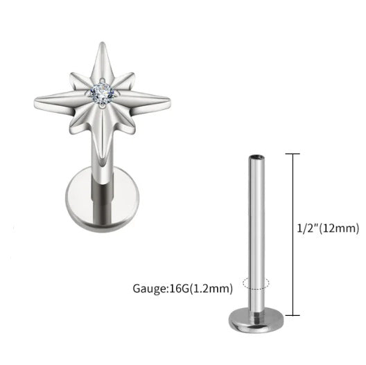 F136 Titanium Stud Earrings Urchin-shaped Six-pointed Star Labret