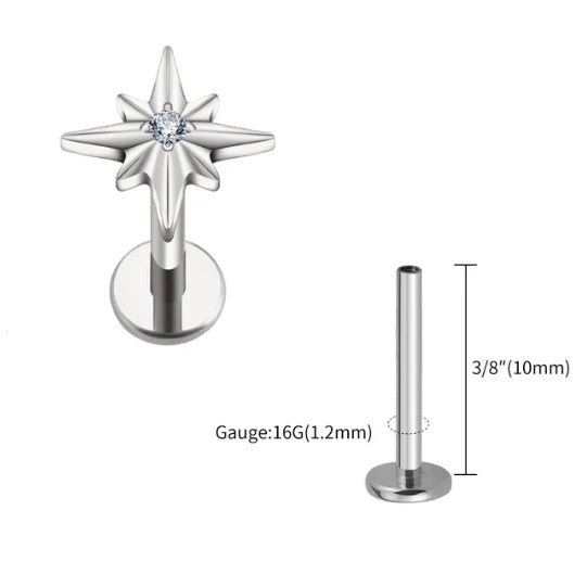 F136 Titanium Stud Earrings Urchin-shaped Six-pointed Star Labret