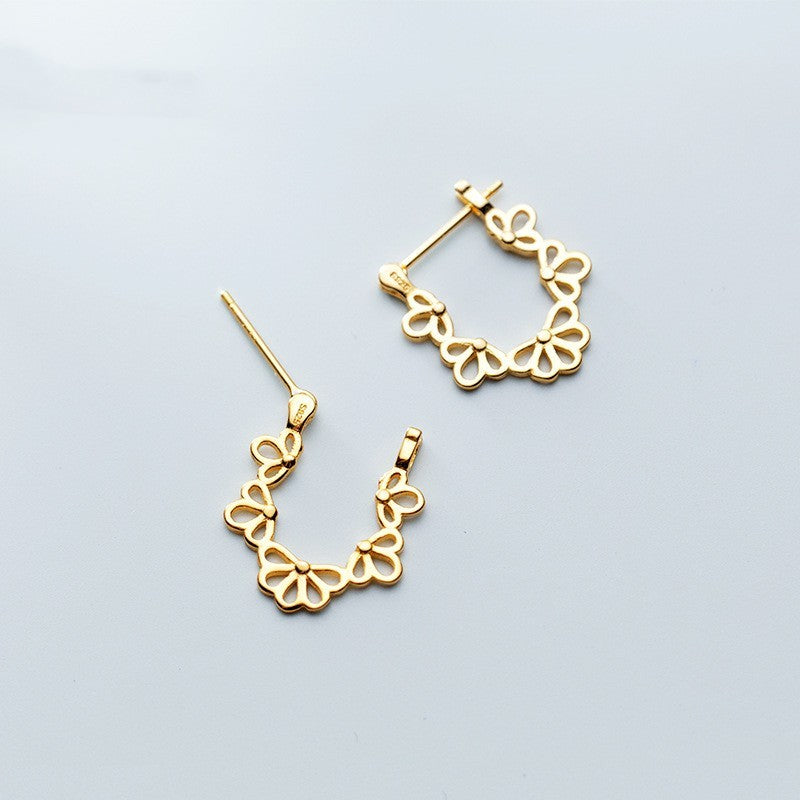 S925 Silver Ear Clip Female Hollow Flower