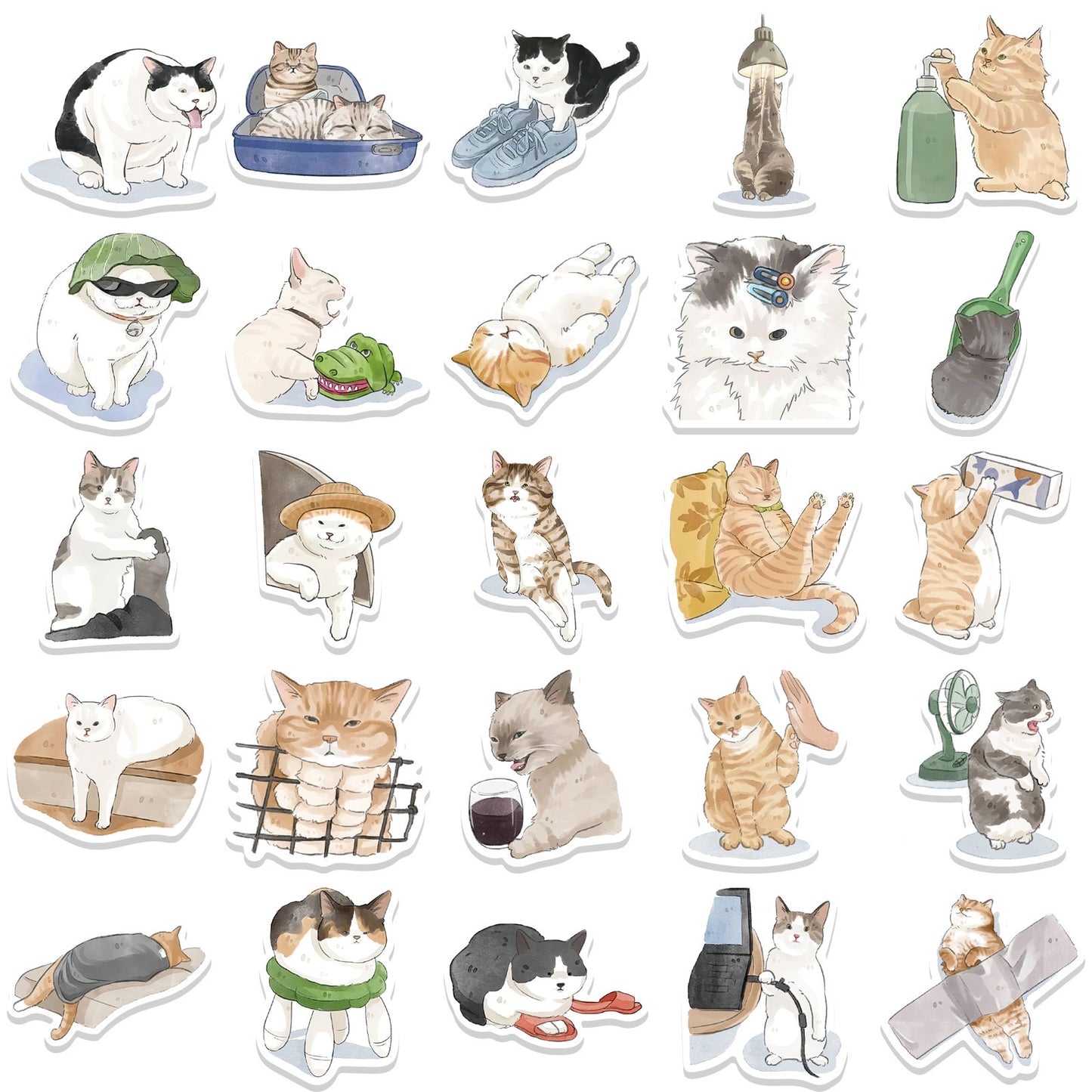 53 Cartoon Watercolor Cute Cat Computer Luggage Guitar Mobile Phone Stickers