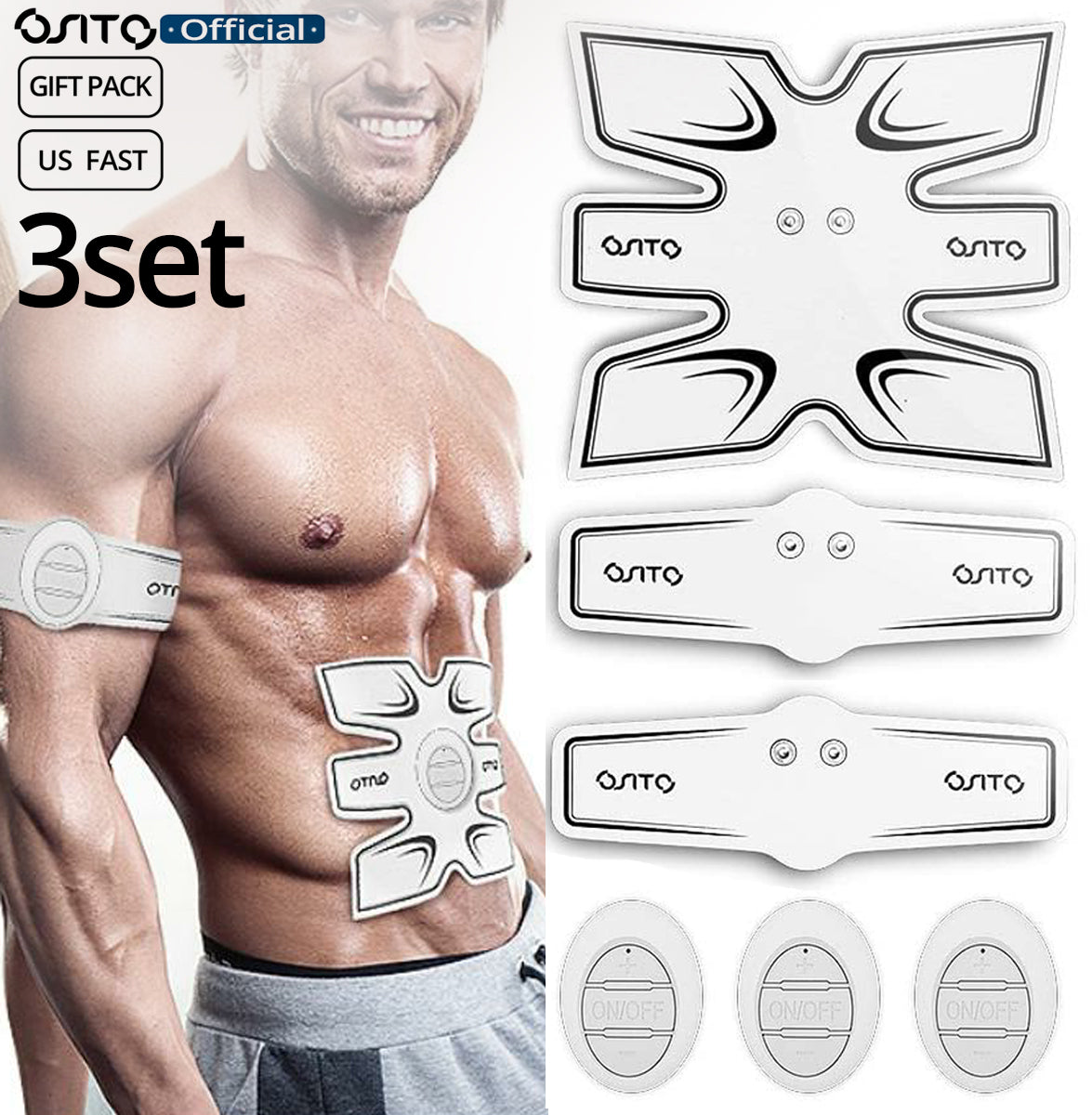 OSITO 3Sets Massager Machine Stimulator Fitness Trainer Arm,Waist,Leg Abdominal