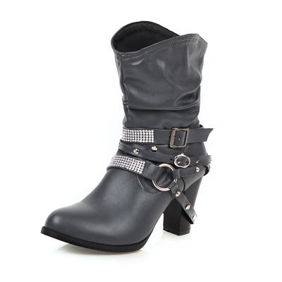 DocStride's SparkleGrip Diamond Buckle Boots - Add a touch of glamour to your footwear with these boots featuring a dazzling diamond buckle, perfect for making a statement wherever you go.