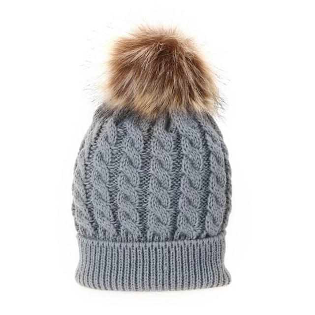 Parent-child Caps Cute Infant Baby Pompon Winter Hat Double Fur Ball Hat Mother Kids Warm Knitted Hat Newborn Beanie Cap