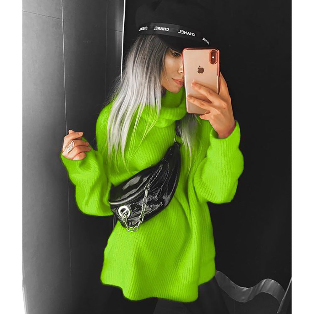 Fluorescent Turtleneck Thermal Sweater