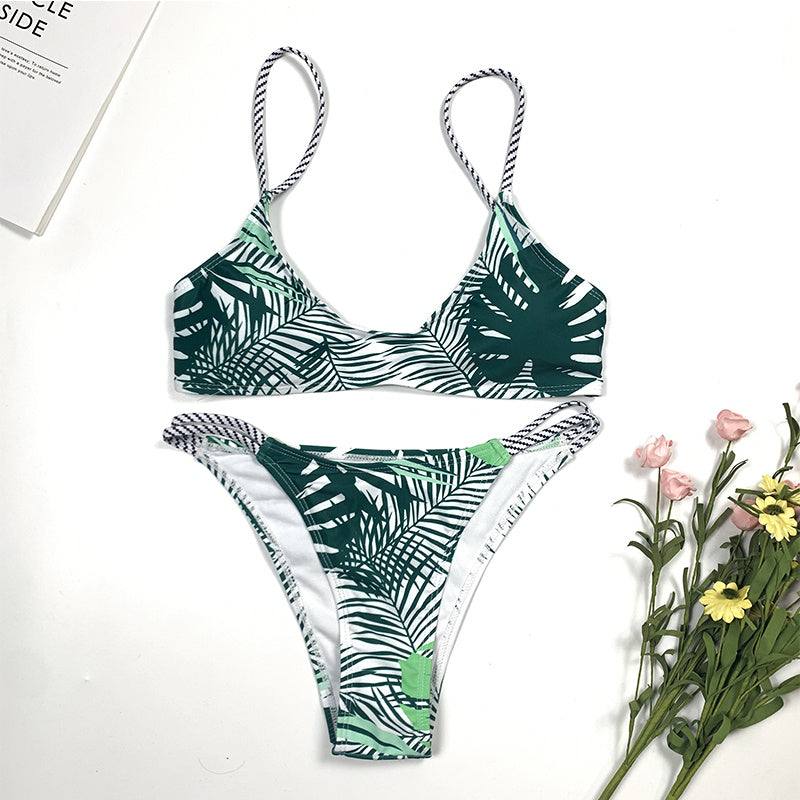 Leaf print split bikini