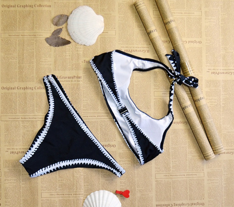 Ms. split bikini bikini print triangle color matching swimsuit