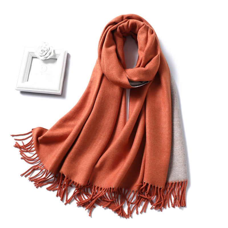 Two-tone shawl fringed red scarf