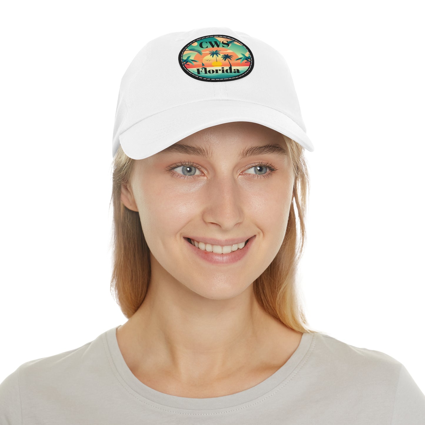 CWS Florida Palm Beach Dad Hat with Leather Patch (Round) By Cozy Winter Store (ships within USA only)