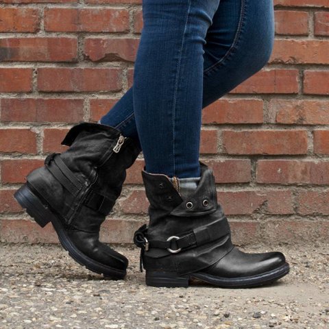 Low heel square heel low boots