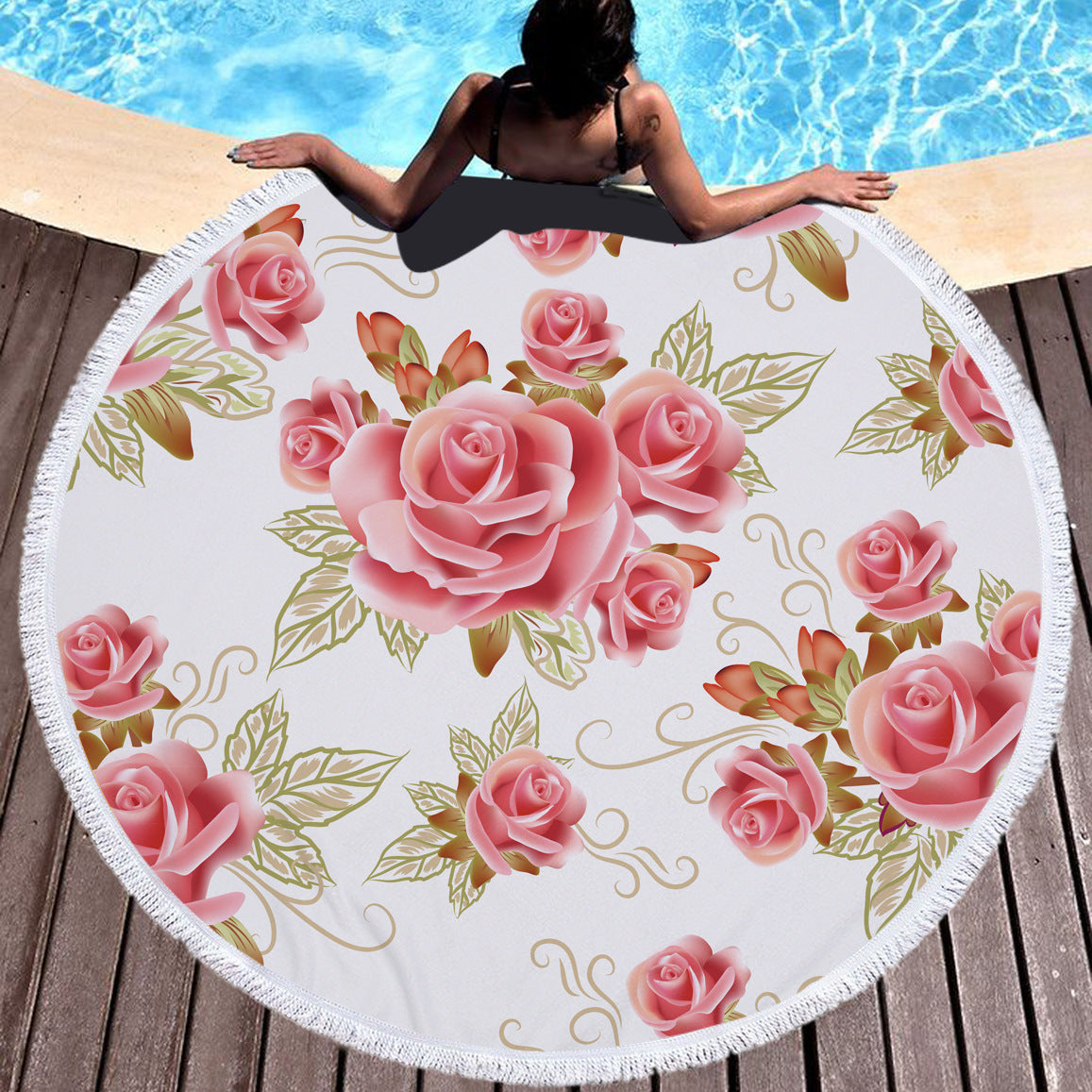 Non shedding microfiber round beach towel