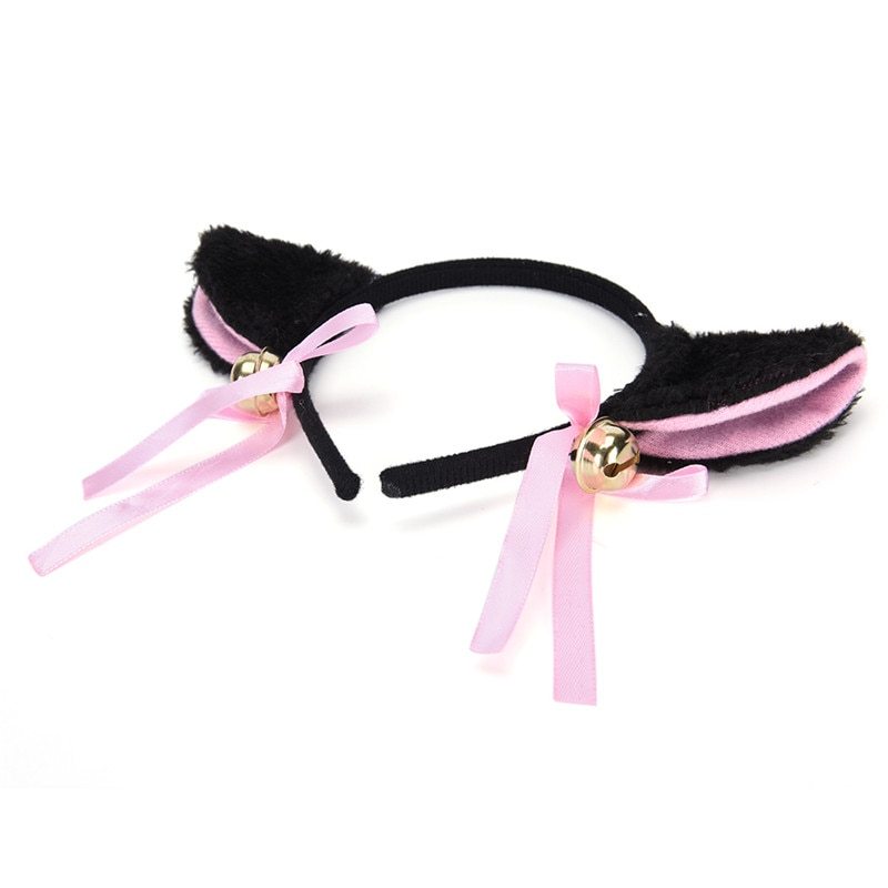 Plush cat ears headband Bells anime show ball headwear Maid catwoman cosplay hairpin