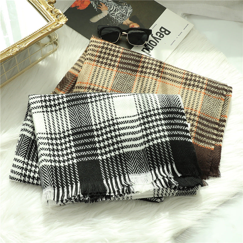 Warm cashmere plaid shawl scarf